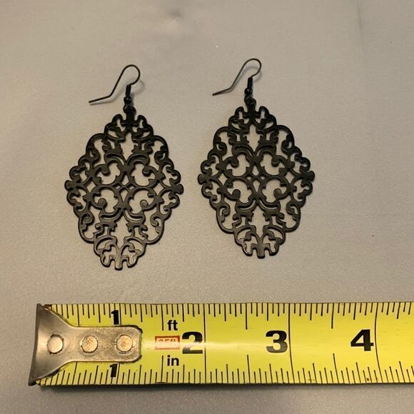 Black Filagree Drop Earrings   - Picture 2 of 3